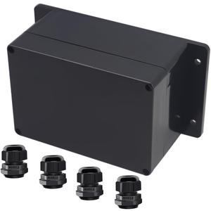 Project Box ABS Black Electrical Boxes IP65 Outdoor Waterproof Box Electronic Junction Box Fixed Ear Power Enclosure with Cable Glands for DIY Project 6.3 x 4.33 x 3.54 inch (160x110x90mm)