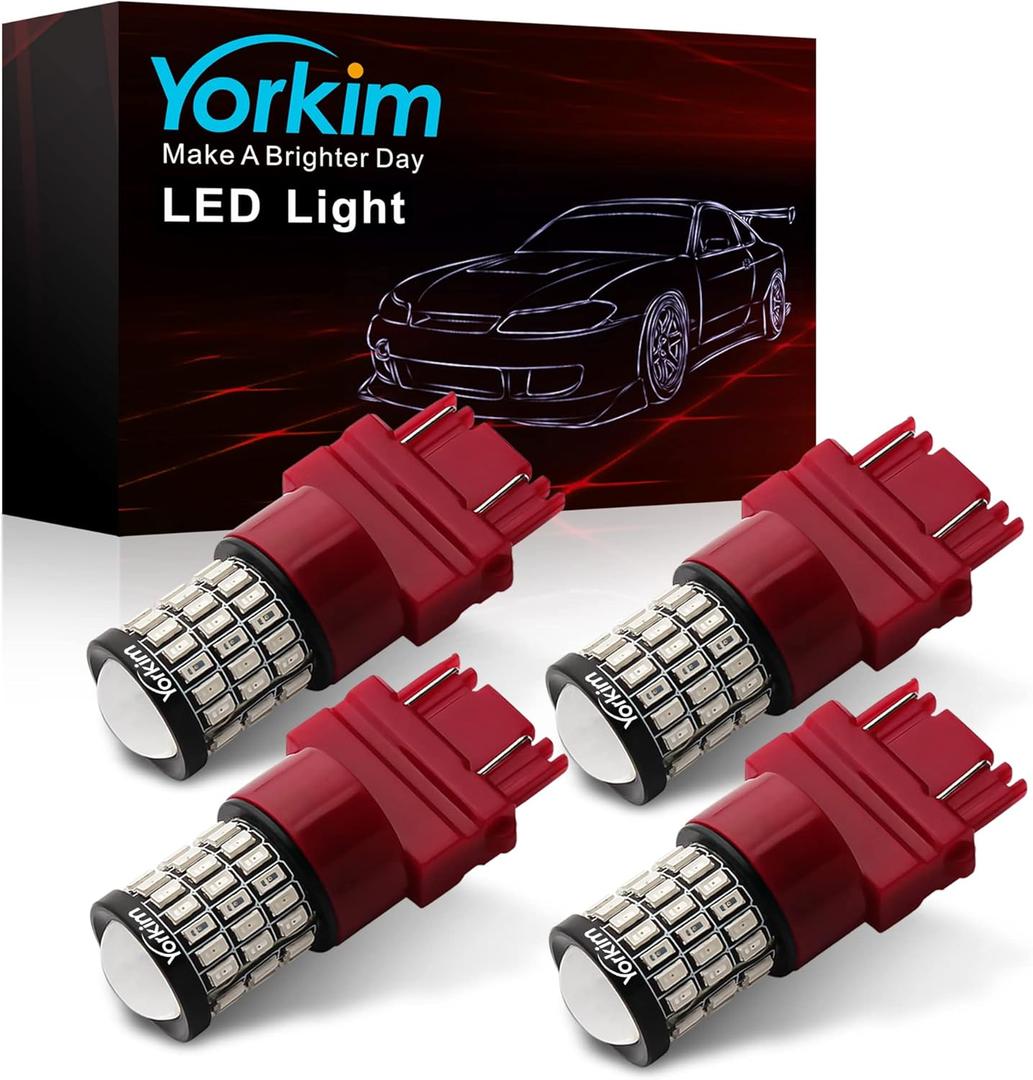 Yorkim 3157 Led Bulb Red Bright 3156 Led Red for Car Brake/Tail Lights with Projector - 3056 3156 3057K 4157K 3047K 3457 3057 4057 4157 T25 Led Bulbs, Pack of 4