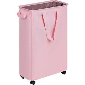 efluky Slim Laundry Hamper with Wheels, Rolling Laundry Basket for Clothes, Small Laundry Basket for Bedroom, Dorm and Laundry Room, 60L (12.7 Gallons) Pink