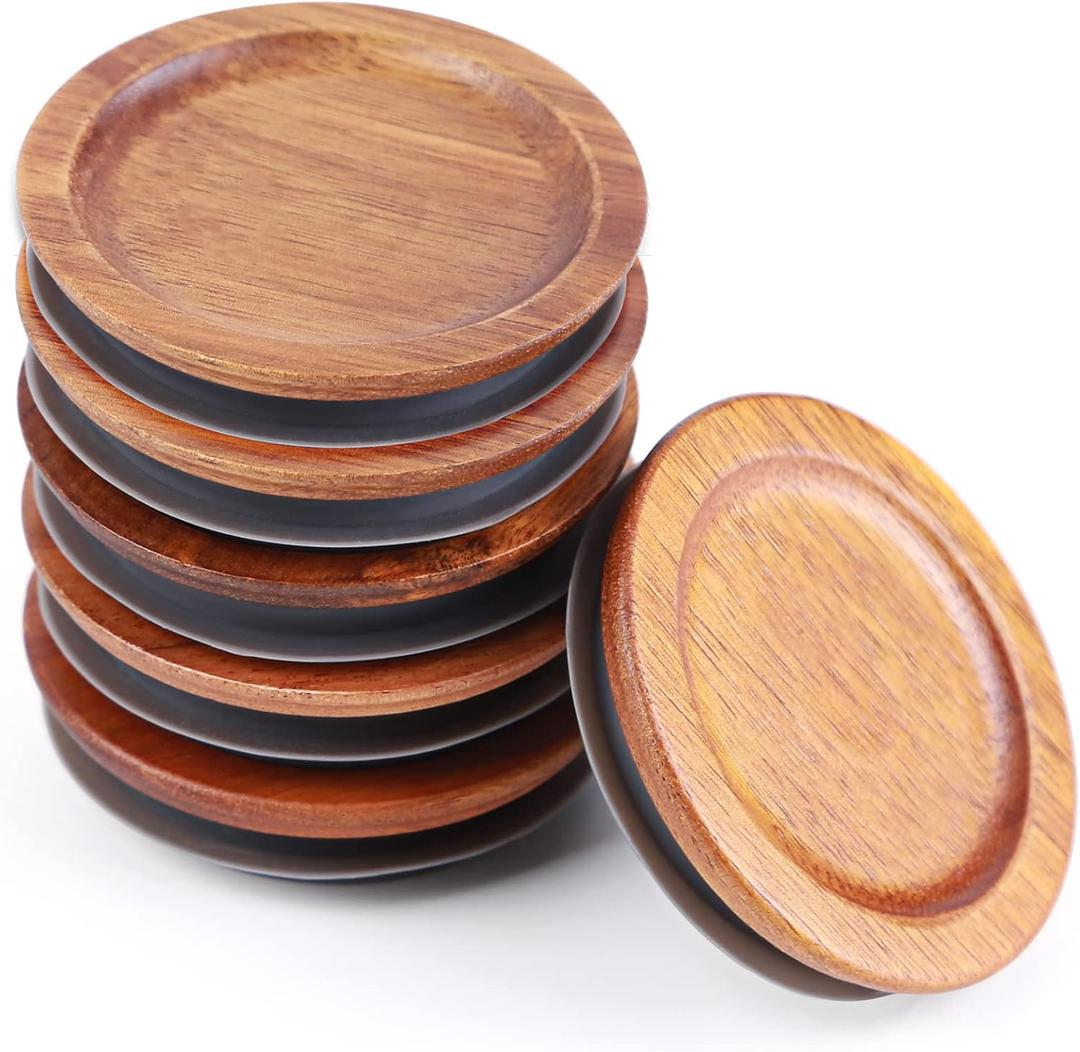 6 Pack Regular Mouth Mason Jar Lids Acacia Wooden Storage Canning Jar Lids Ball Jars Wooden Lids with Airtight Silicone Seal, Brown