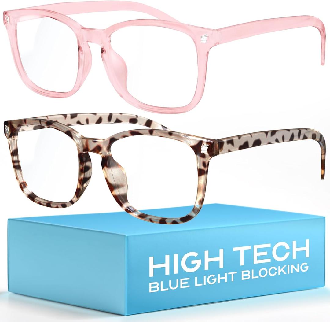 livho High Tech Blue Light Glasses - Advanced up to 99% Blue Light Blocking Computer Glasses - Screen Fatigue & UV Protection (*C1 Leopard+clear Pink)