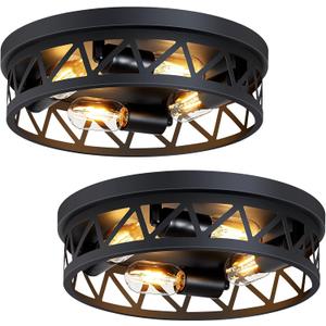 14 inch Black Flush Mount Ceiling Light Fixture,4-Light Light Fixtures Ceiling Mount for Hallway Hall,Kitchen,Farmhouse(2 Pack)