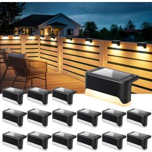 SOLPEX Solar Deck Lights Outdoor, Solar Fence Lights Waterproof LED Step Light for Outside, Patio, Stair, Garden, Yard, Railing, Front Porch, Balcony Decor (16 Pack Warm White) (Black)