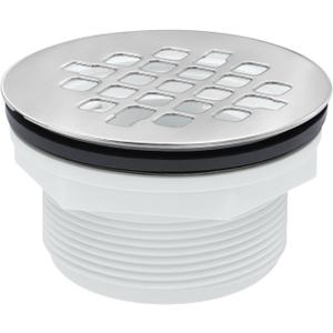 2" PVC No-Caulk Compression Shower Drain with 4-1/4" Chrome Stainless Steel Strainer - Perfect Floor Drain Cover for 2 Inch Pipe, Ideal for Shower Pan Kits - Easy to Install