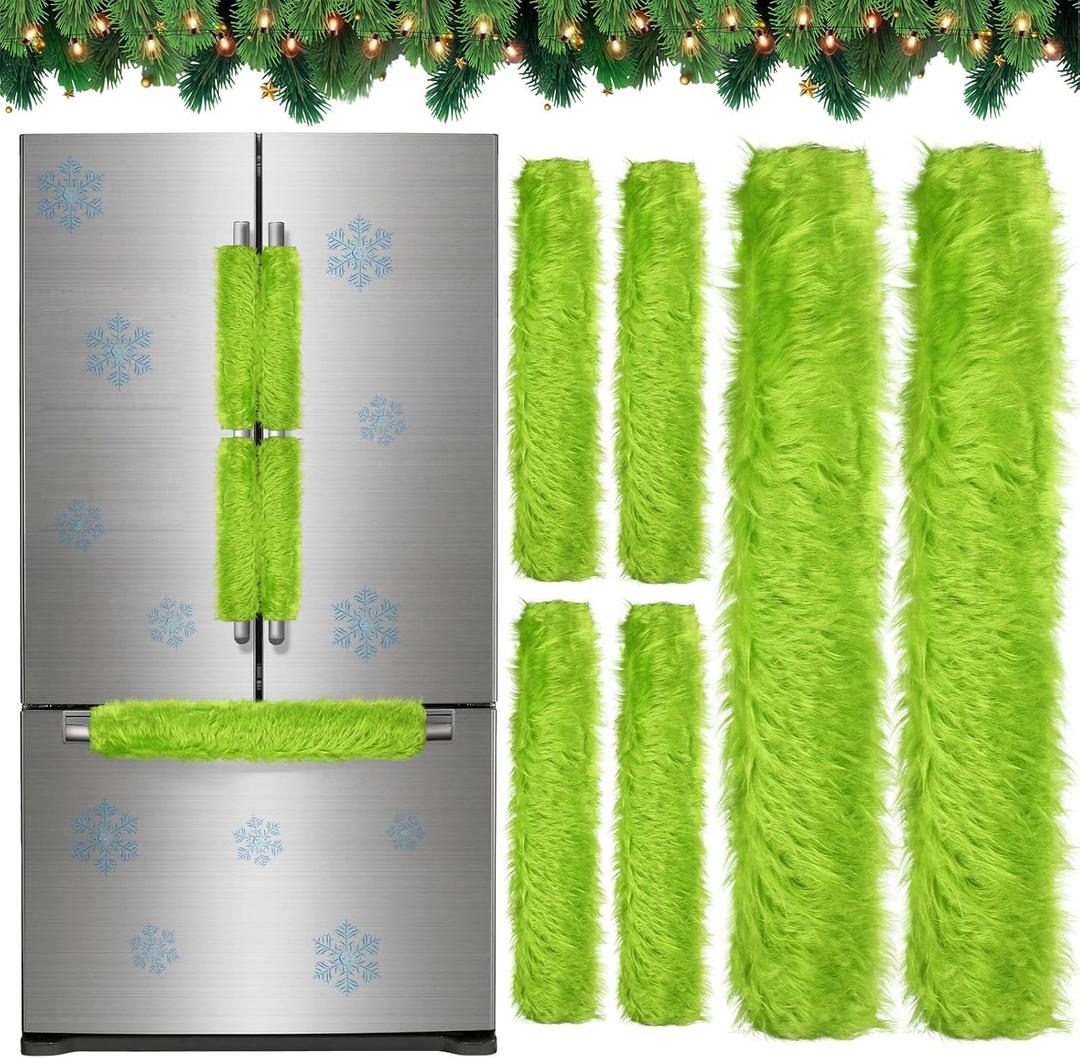 6 Pieces Christmas Fridge Handle Covers Lime Green Furry Kitchen Appliance Covers Set Faux Fur Refrigerator Christmas Cabinet Knob Covers Protector for Kitchen Christmas Decorations