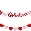 Red Glittery Happy Galentines Day Banner and Red Pink Glittery Heart Garland Banner Romantic Decorations No DIY Valentines Day Bunting Photo Props Girls Party Favors Ladies Galentines Theme Decor