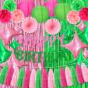 Tiamon Pink and Green Birthday Party Decorations Happy Birthday Bow Banners Four Angle Star Balloons Paper Pom Poms Lanterns Fans Tassel Garland Decor for Girls Women Witch Theme Party Decor