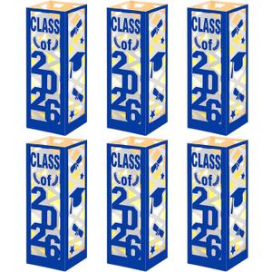 Tellingyou 6 Pcs Graduation Table Centerpieces Boxes Class of 2026 Graduation Lantern with LED Light Congrats Grad School College Photo Props for Party Table Decor(7.87 * 2.8inch,Blue)