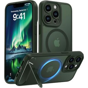 Magnetic Compatible with iPhone 13 Pro Case, [Built-in Kickstand][Full Camera Protection][Compatible with MagSafe][Anti-Fingerprint] Shockproof Phone Case for iPhone 13 Pro 6.1",Green
