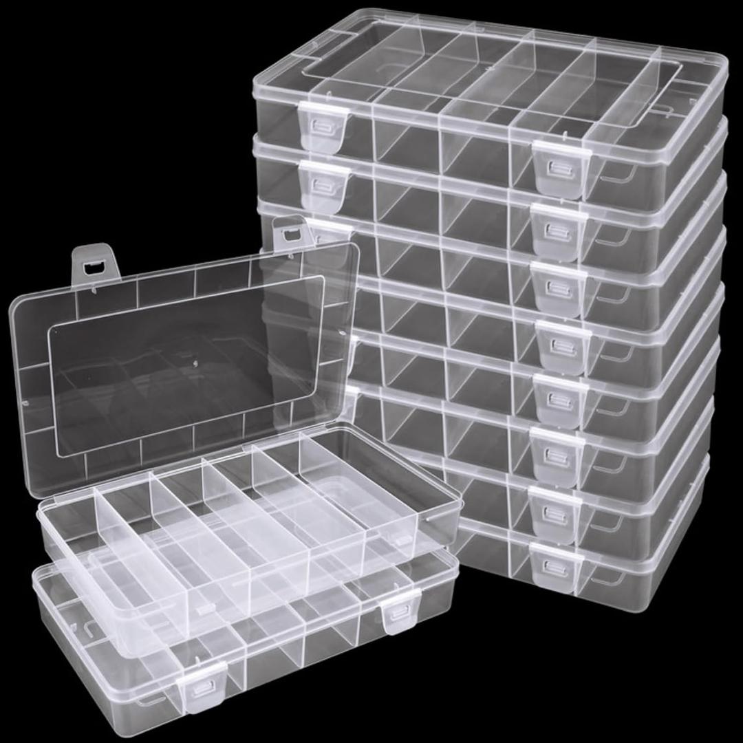 10 Pack 6 Grids Tackle Box Organizer, Clear Fishing Tackle Boxes, Clear Organizer Box with Dividers, Plastic Storage Organizer Container for Crafts, Beads, Earrings, Screws, Nail, Pins