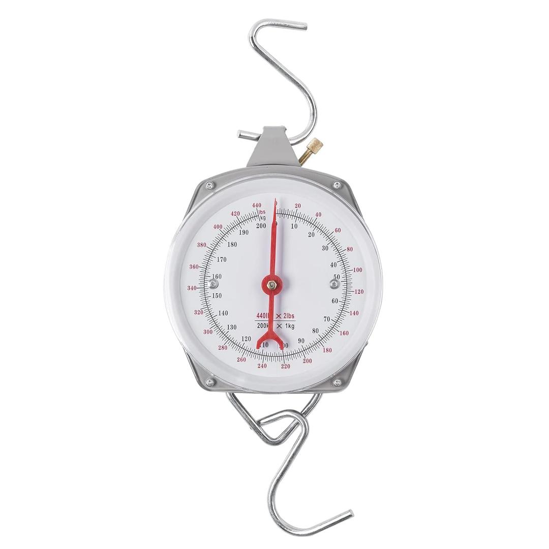 Mechanical Hanging Scales 440lb/200kg, High Accuracy Large Display Spring Dial Weight Scale Big Game Scale for Kitchen Fishing Hunting Farms