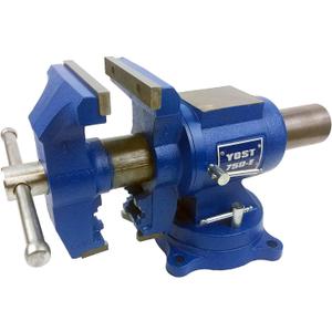 Yost Vises 750-E Multi-Jaw Rotating Vise Syste, 2 in 1 Multipurpose Bench and Pipe Vise, Secure Grip with Swivel Base, Made with a Combination of Ductile Iron & Hardened Steel, Medium, Blue