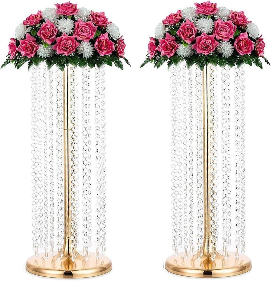 Set of 10 Luxury Crystal Metal Flower Stand - 35.4inch Tall Wedding Centerpieces for Tables, Parties, Wedding Waypoints, Home Decor (Gold,10pcs)