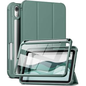 Case for iPad Mini 7 (A17 Pro) 2024 & iPad Mini 6 2021 Case, [Built-in Screen Protector][Auto Sleep/Wake][Pencil Holder] iPad Mini 6th Generation 8.3-inch Soft Leather Flip Cover with Stand, Green