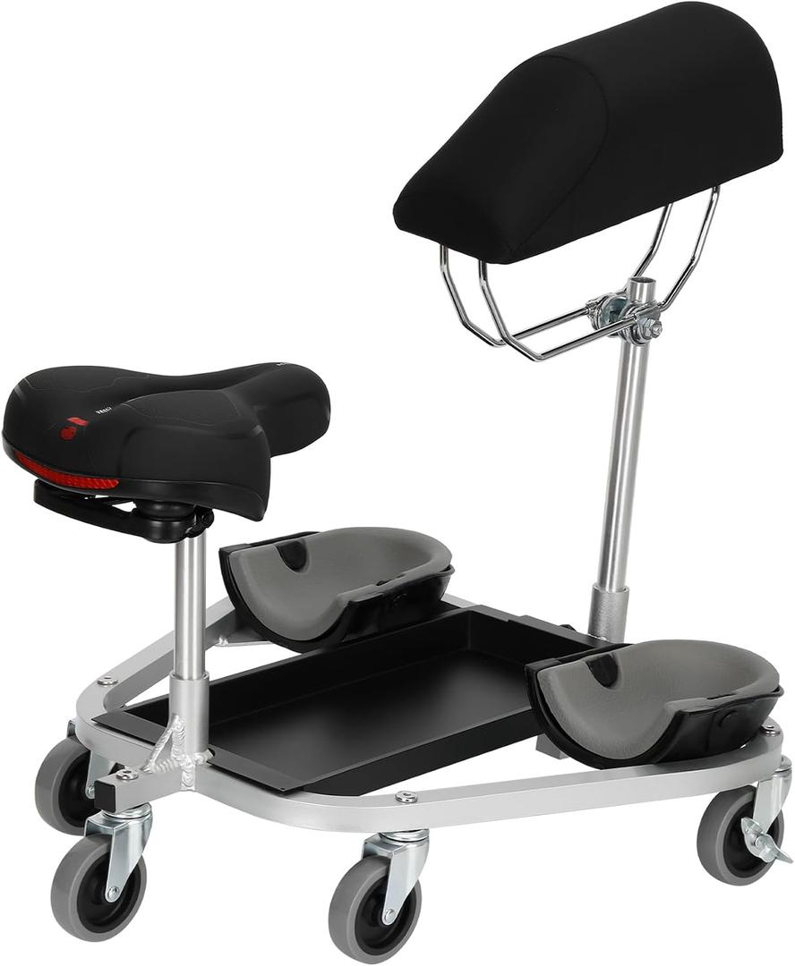 Kneeling/Sitting Creeper With Chest Support & Rolling Knee Pads 3" Casters | 300-Pound Capacity,Equipped With A Tool Tray For Tiles, Parquet, Cleaning Or Other Floor Work Featuring 3" Casters And Brake