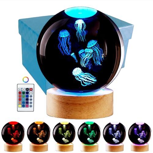 Conalisk 3D Jellyfish Crystal Ball Lamp, Lifelike LED Jellyfish Night Light, 16 Colors Changing Light, Dimmable Remote Control, Desk Lamp