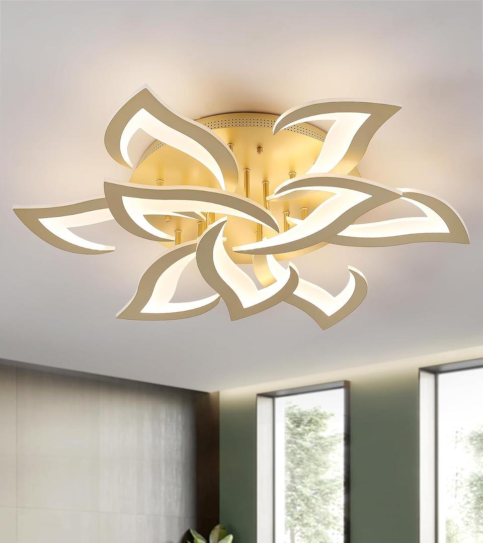 LED Ceiling Light Gold Dimmable Close to Ceiling Lamp with Remote Control for Living Room,Bedroom,Kitchen,W31.5