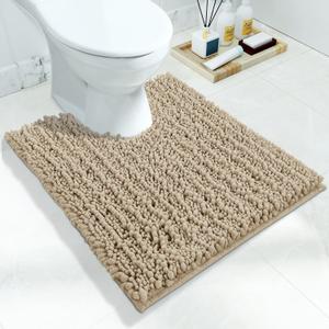 Yimobra Toilet Rug U Shaped Washable 24x20 Inch - Ultra Soft Absorbent Chenille Bath Rugs for Toilet, Quick Dry & Machine Washable, Non Slip Contour Bathroom Mat, Camel