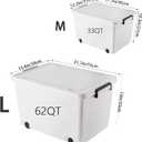 62QT*3/33QT*2 White Plastic Storage Bins with Lids, Stackable Containers with Wheels and Latches, 5 Pack (3L+2M)