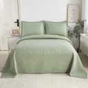 WINLIFE 100% Cotton Quilt Set Full/Queen Sage Green 98x90 Inch Embroidery Floral Coverlets Bedspread Sets Lightweight All Season Bedding Set Quilts with 2 Pillow Shams, Sage Green, Queen