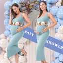 2 PCS Maternity Dress Short Cardigan Bodycon Maxi Formal Dresses Baby Shower Spring Summer for Women (Blue, M)