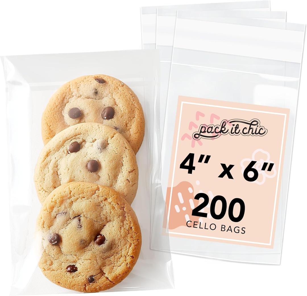 Pack It Chic - 4 X 6 (200 Pack) Self Sealing Cellophane Bags - Candy, Treats, and Party Favors