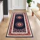 Superior Nanterre Floral Medallion Border Washable Indoor Runner Rug, Machine Washable Rugs, for Bedroom, Living Room, Dining, Kitchen Floors, Cotton Backing, Easy Clean, 2' 7" x 6', Black - Ivory