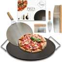 Tenovu Supply 6 Piece Pizza Stone for Oven and Grill with 13" Black Cordierite Stone, Metal Holder/Rack, Stainless Steel Peel, Dough Cutter, Cutter Rocker, and Server - Pizza Oven Accessories