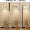 Arc Floor Lamp for Living Room,Farmhouse Floor Lamps with Remote Control & Dimmable Bulb, Boho Rattan Tall Standing Lamp for Bedroom Office