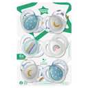 Tommee Tippee Night Time Pacifier, 6-18 Months, Symmetrical Silicone Baglet, BPA-Free Binkies, Glow in The Dark Technology, Blue Rainbow, Pack of 6