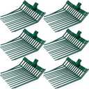 Lasnten 6 Pack Manure Fork Replacement Heads 12 Tines Heavy Duty Pitchfork Heads with Screws & Nuts Durable Horse Manure Rake for Picking up Grass Hay Animal Waste (Green)