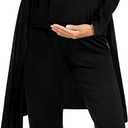 SWOMOG Maternity Nursing Robe Set 3 Piece Breastfeeding Pajamas 3 in 1 Labor Delivery Sleevless Tops&Long Pants Pregnancy Pjs (XX-Large, Black)