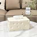 Ceramic Tissue Box Cover, Large Rectangle Cheese-Shape Tissue Box Holder with Bottom, Decorative Tissue Box for Bedroom, Bathroom, Parlors, Office, Vanity, Kitchen Countertop, Desk, Beige
