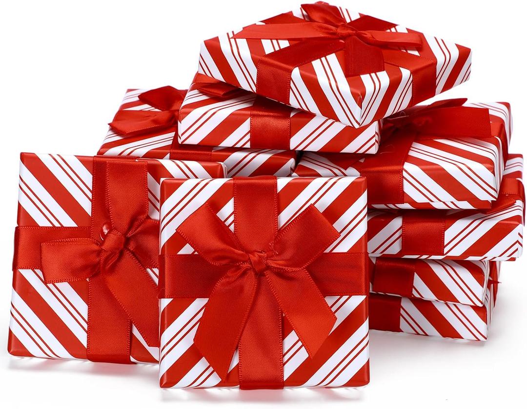 Fullhawl 12 Pcs Christmas Gift Card Holder Boxes with Bow Xmas Greeting Card Present Wrap Boxes Money Holders Party Favor Decor for Wedding Xmas Party Supplies Decorations(Red White Striped)