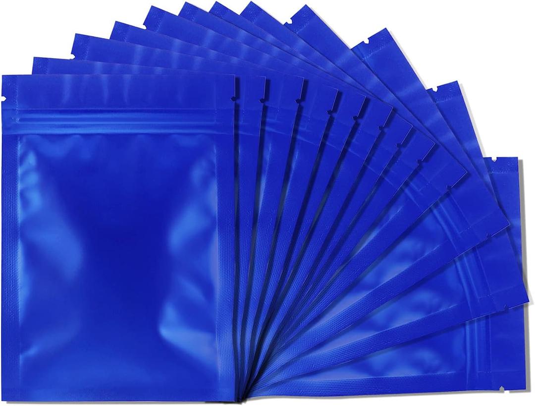 Mylar Bags for Food Storage 100 Pack 5.5 x 7.8 Inch Resealable Foil Pouch Bag with Clear Window Blue