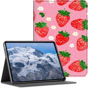 Case for Kindle Fire HD 8 & Fire HD 8 Plus Tablet (12th /10th Generation, 2024/2022/2020 Release) PU Leather Shockproof Stand Protective Cover with Auto Wake/Sleep, Pink Strawberry