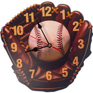 noxozoqm 2026 NEWBaseball Glove Wall Clock with,Wooden Printing,Silent Pointers,Using AA Batteries,Brown Leather Design,Living Room,Bedroom,Office Decoration (10 inches)