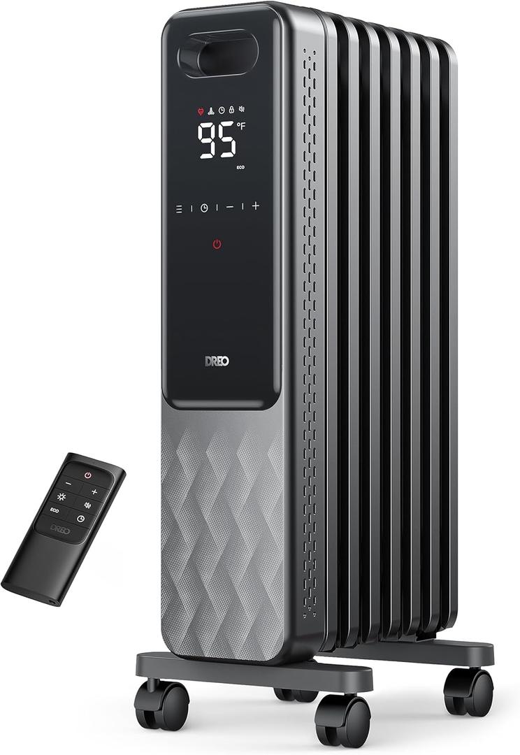Dreo Oil Filled Radiator, Electric Radiant Heaters for indoor use Large Room with Remote Control, Child Lock, 4 Modes, Overheat & Tip-Over Protection, 24h Timer, Digital Thermostat, Quiet, 1500W (Space Grey)