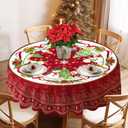 Unibyby Round Christmas Tablecloth Round 70 Inch, Christmas Tree Snowman Table Cloths with Gnomes Santa Claus Circle Table Cover Holiday Decor Gifts for Dining Room Indoor