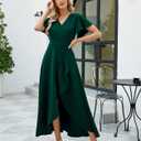 Long Black Formal Dresses for Women Gowns Evening Party Cocktail Dress,Split Elegant V Neck Wrap Ruffle Wedding Guest Dresses (Green, L)
