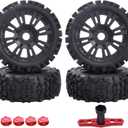 HobbyPark Pre-Glued 1/8 Scale 17mm RC Buggy Tires and Wheels Set with Foam Inserts Mounted for Arrma Typhon 6S 3S Talion 6S Senton 6S,Losi 8IGHT, Team Associated HPI (4-Pack)