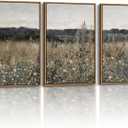 InSimSea Oversized Vintage Landscape Art for Living Room Bedroom,3Pcs, Extra Large French Country Paintings Wall Decor for Home, Rustic Farmhouse Meadow Framed Canvas Prints Picture,16x24in, 16"x24"x3