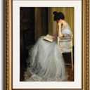 VIYYIEA Gold Framed Wall Art Canvas Print Home Decor for Living Room Women Reading Pictures for Bedroom Bathroom Wall Decor Women Portrait Art Wall Painting Vintage Art Prints Room Wall Decor 13x16in