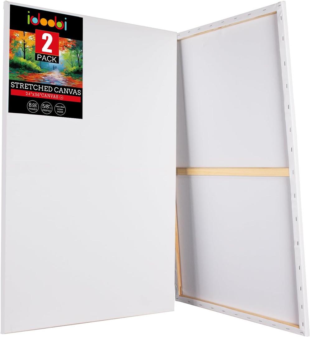 Stretched Canvases for Painting 2 Pack 24x36 100% Cotton Large Canvas Boards for Painting, White Painting Canvas for Oil, Acrylic Paint & Other Painting Media