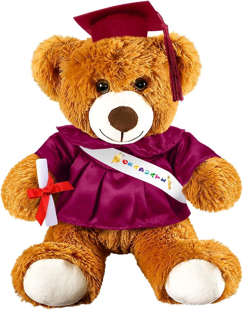 Foilswirl Graduation Bear 2026 with Gown Cap Tassel 9 Maroon Graduation Stuffed Animal Plush Bear Toy for Class of 2026 Prek Preschool Kindergarten High School College Graduate Gift