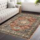 Lahome Oriental Area Rug, 3x5 Washable Rugs for Living Room Non Slip Entry Mat, Vintage Soft Pet Friendly Throw Carpet for Entryway Bedroom Dinning Room Eleanor, Brick Red
