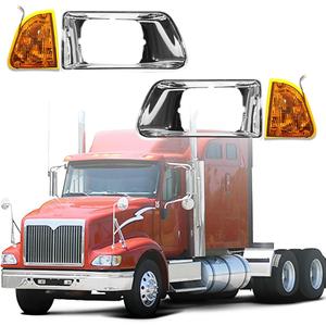 Pair Headlight Bezel with LED Turn Signal Light Compatible with Kenworth T300 T330 Replacement Driver Left and Passenger Right Side Chrome (No Headlight Bulb)