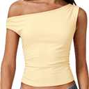 Women Off Shoulder Tops Sleeveless Shirts Y2K Going Out Crop Tank Top Yellow (Yellow)