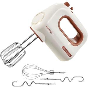 300W Compact Lightweight Electric Hand Mixer, with Powerful Quiet DC Motor for Baking, Cake, Brownies, Cookie Dough, Ideal for Home Kitchen (White)