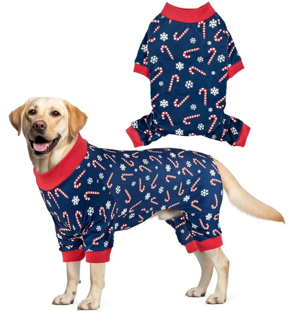 Christmas Dog Pajama Xmas Dog Onesie Jumpsuits Soft Pet Xmas Pjs Christmas Dog Outfit Costume Apparel Clothes for Small, Medium Large Dogs Canes Pattern XL